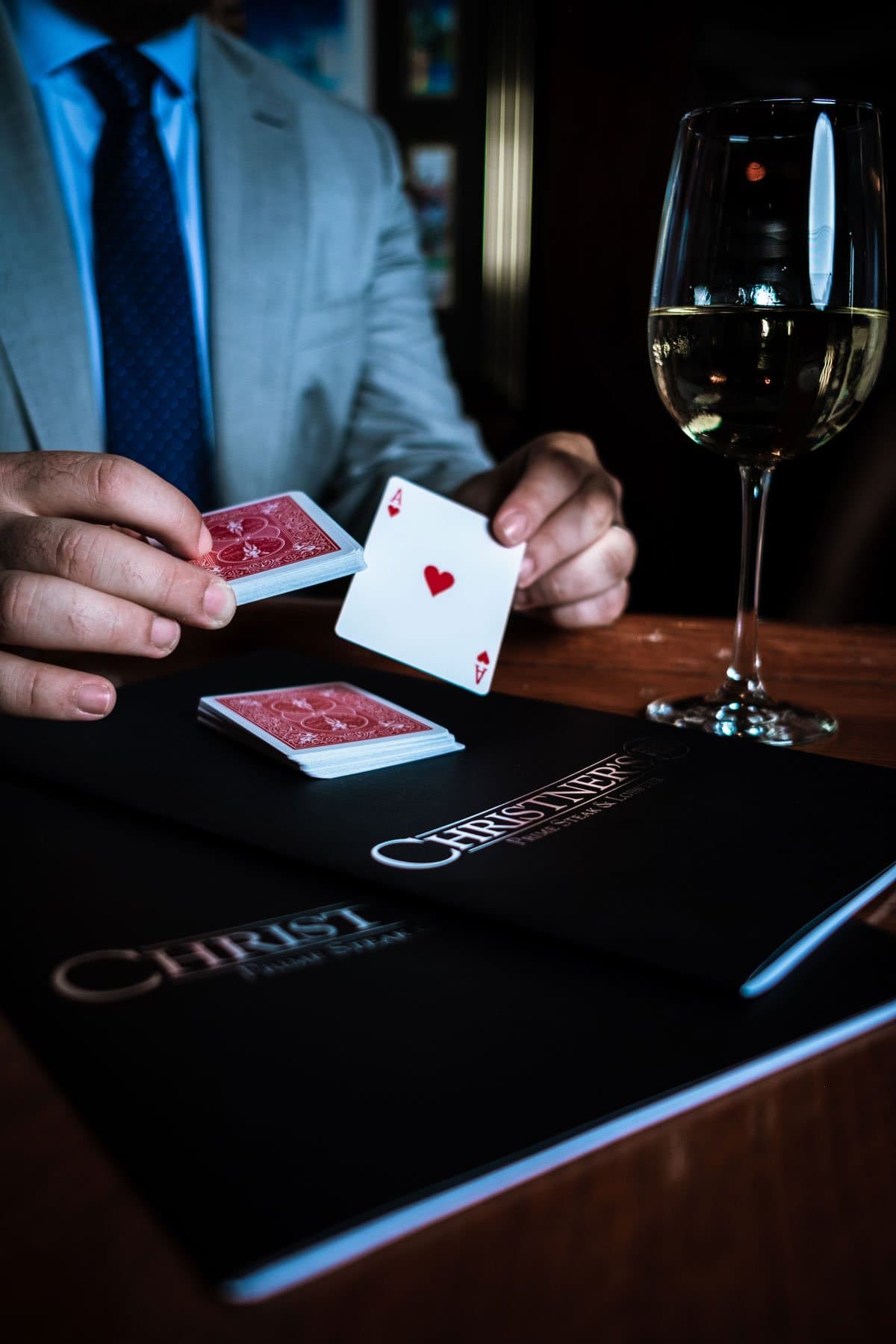 Magician performing tableside at Christner's